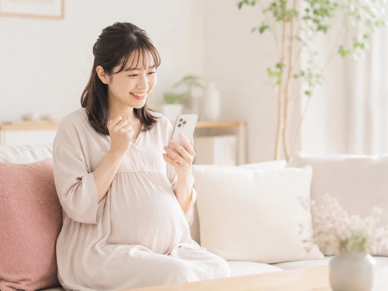 ソファーに座る女性