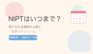 妊娠週数のカレンダーを見ながらNIPTの受検時期を考える妊婦さんのイラスト