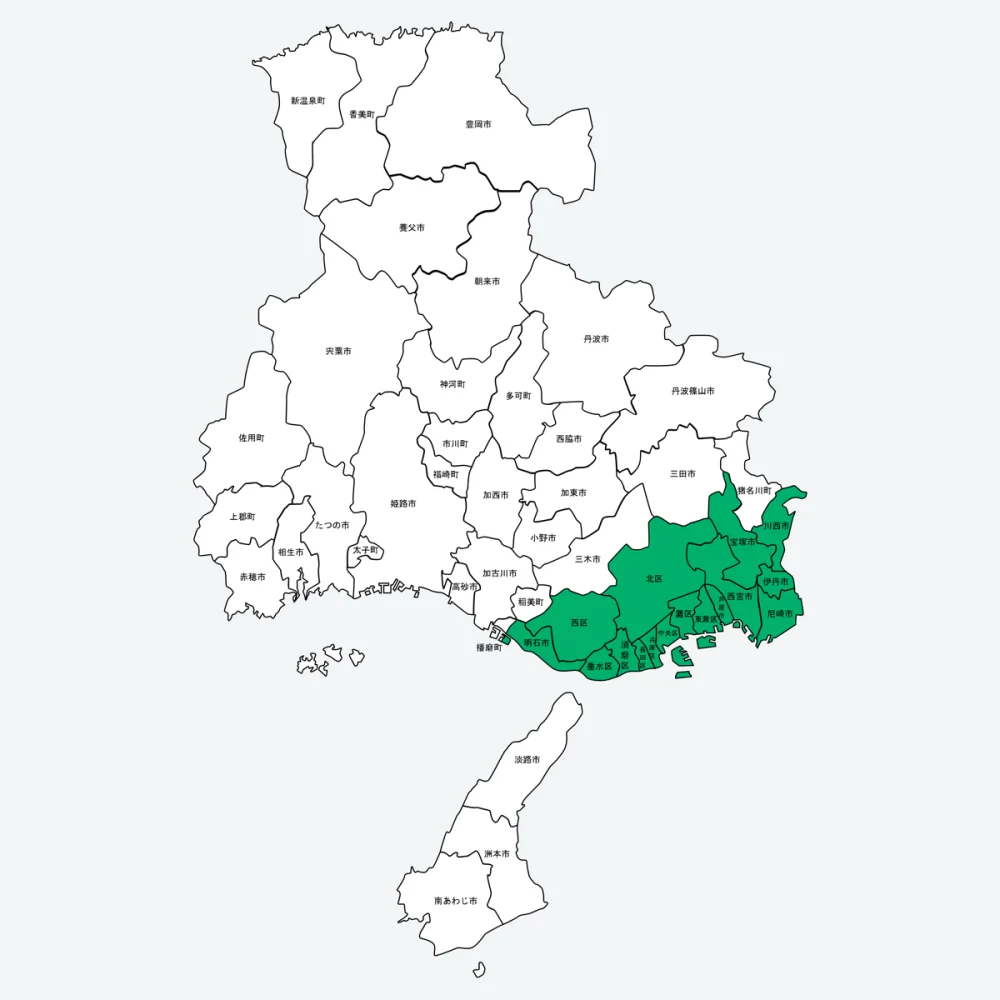 兵庫県のNIPT自宅採血 対応エリアマップ