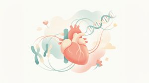 心臓とDNA・染色体を柔らかく描いたイラスト
