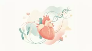 心臓とDNA・染色体を柔らかく描いたイラスト