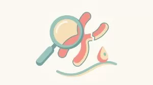 虫眼鏡で染色体を調べるイメージのイラスト